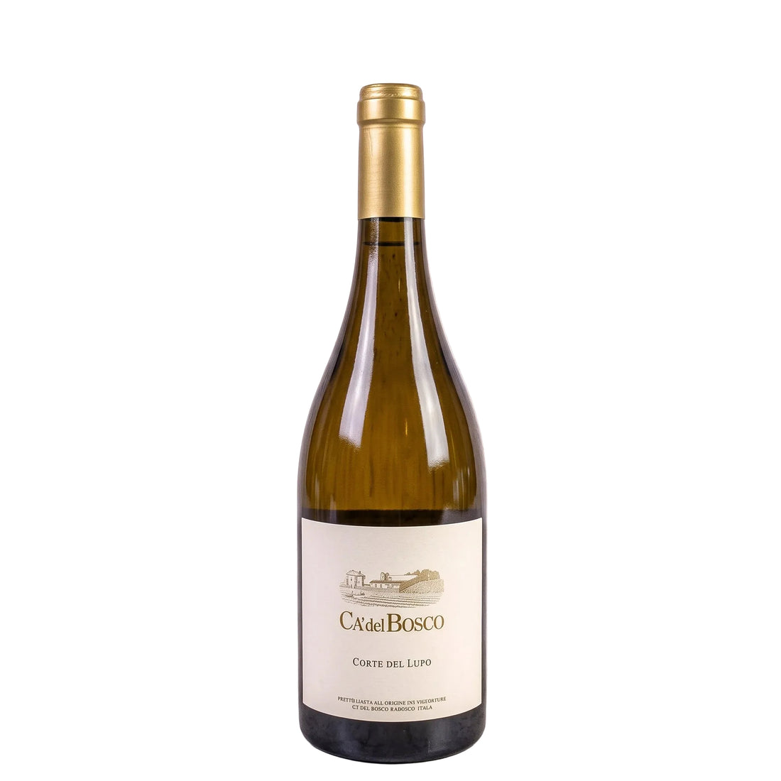 Bottiglia di vino bianco Ca del Bosco Curtefranca Bianco 2024, dal colore giallo paglierino brillante.