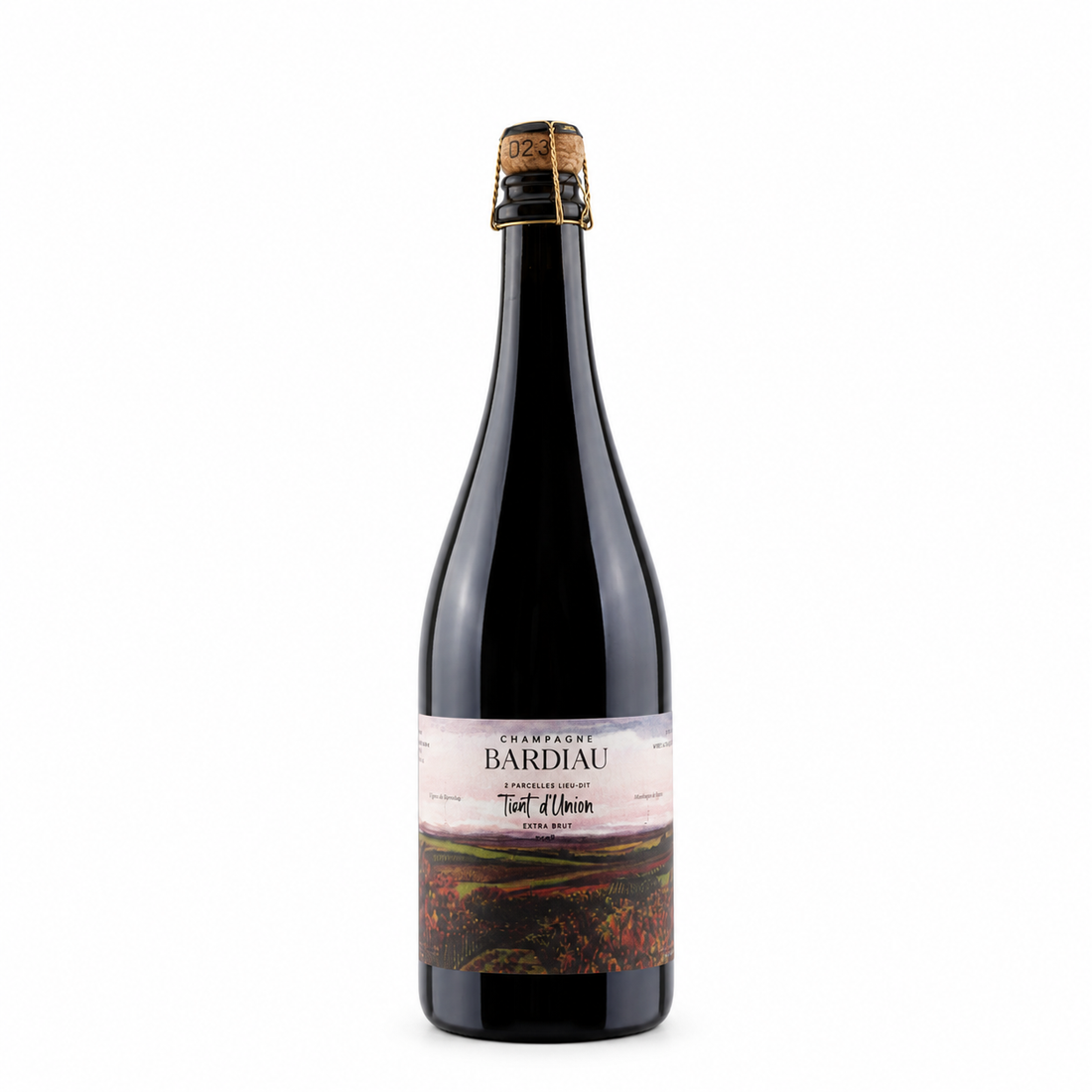 Bottiglia di Champagne Bardiau Trait d’Union Rosè Extra Brut, bollicine di Bardiau.