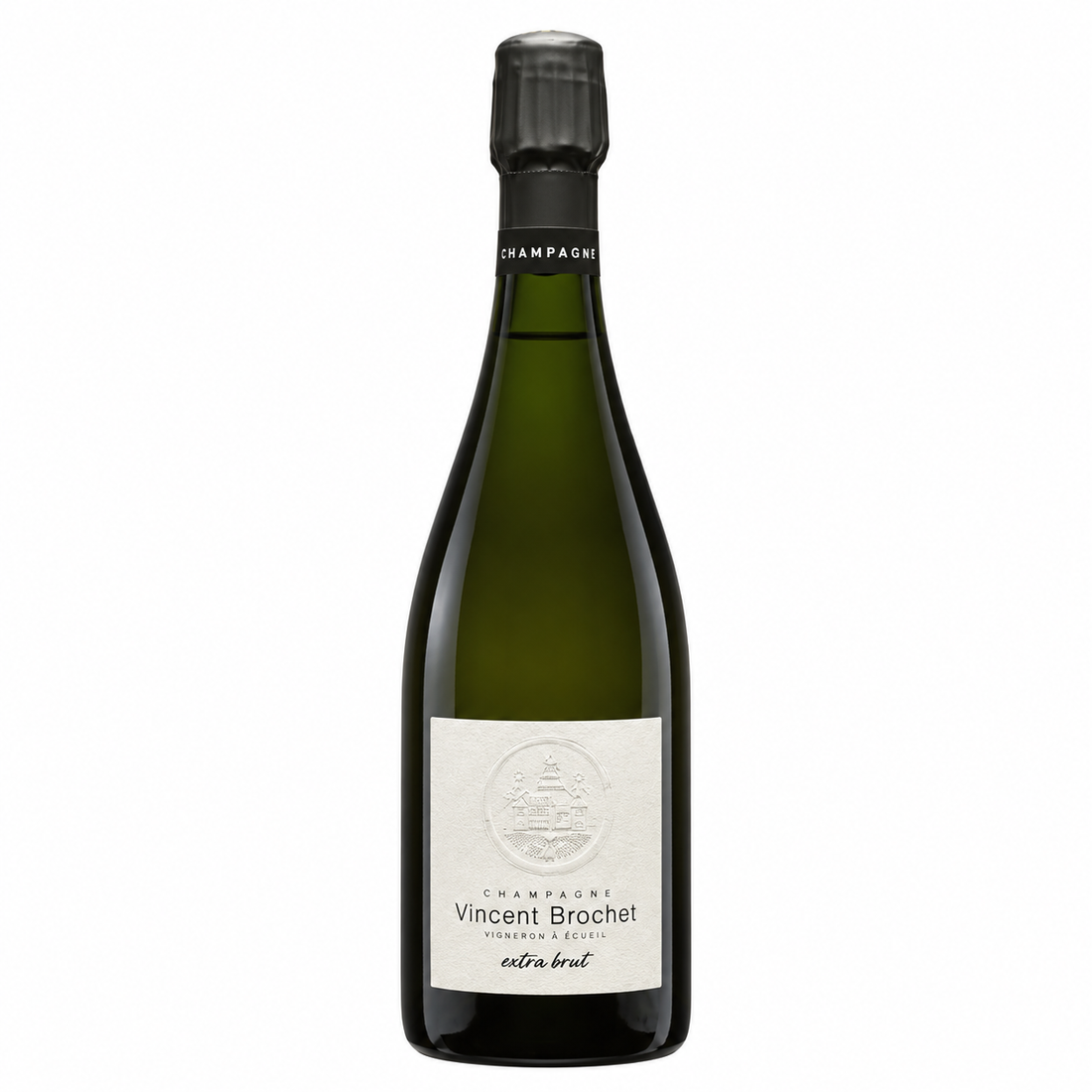 Bottiglia di Champagne Vincent Brochet La Rosé sbocc. 2020, bollicine di colore rosa brillante.