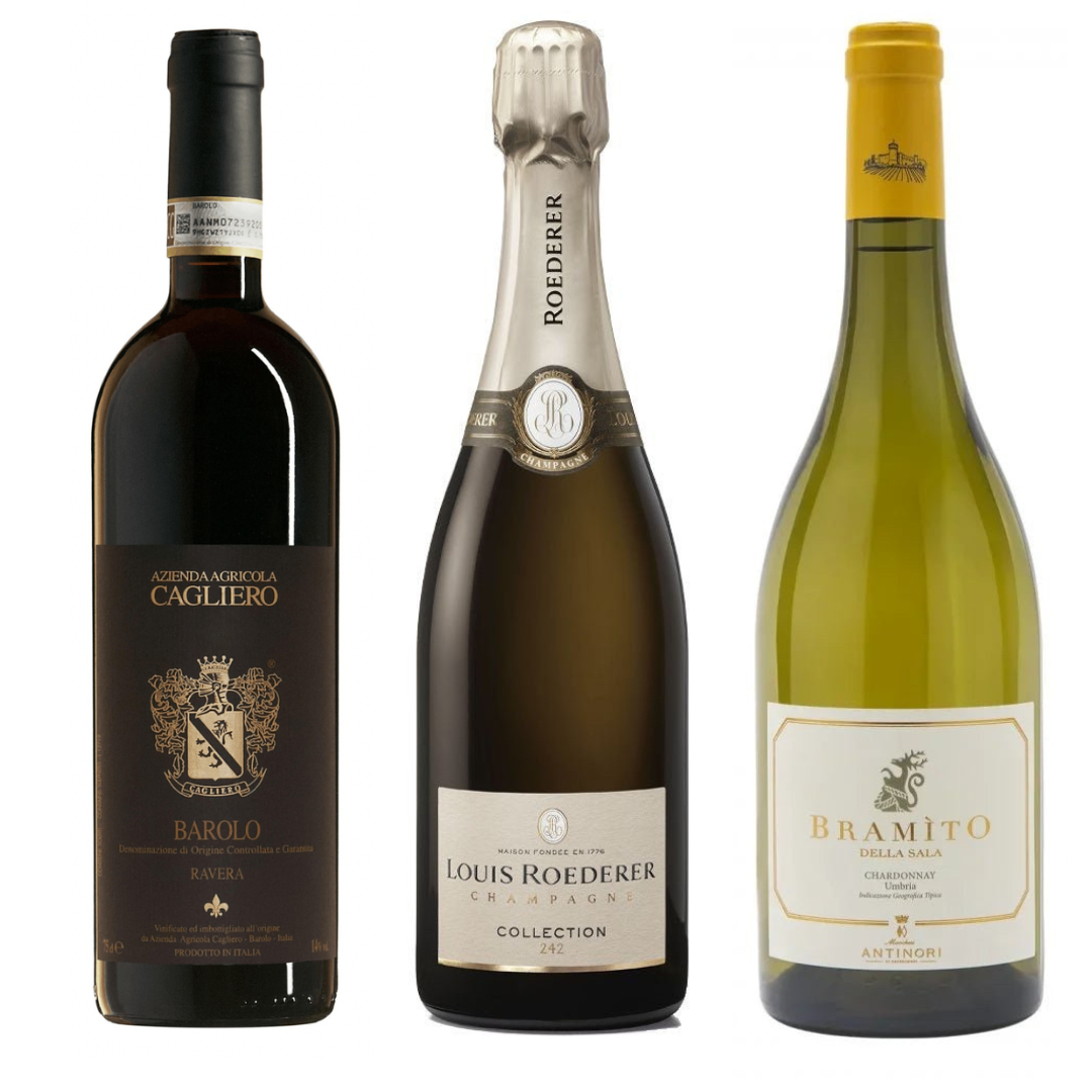 Box Pasqua Louis Roederer Collection 246 - Antinori Bramito della Sala 2024 - Barolo Cagliero 2017 (6 bottiglie)