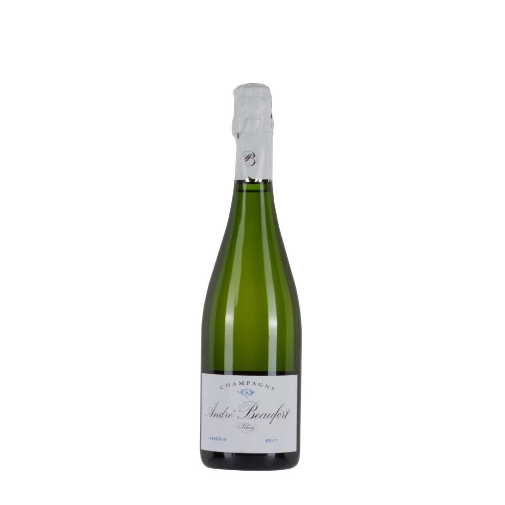 Bottiglia di Champagne biologico André Beaufort Polisy Réserve Brut da 75 cl in primo piano