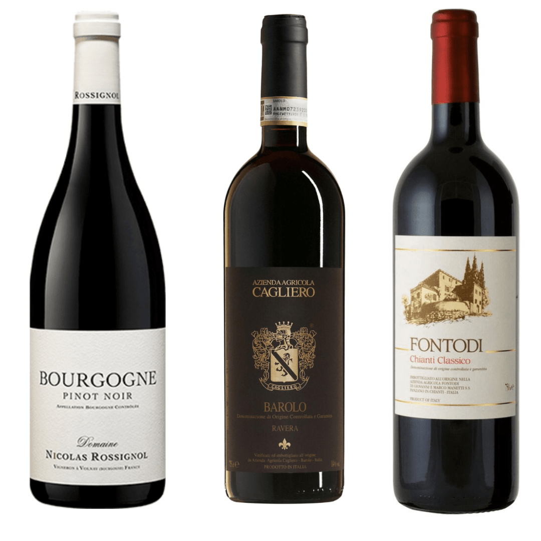 Box Pasqua Fontodi Chianti Classico 2022 - Rossignol Pinot Nero 2023 - Barolo Cagliero 2017 (6 bottiglie) - Carta dei Vini