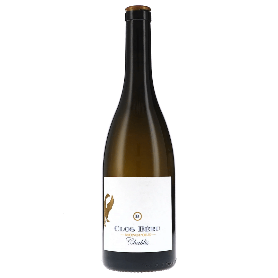 Bottiglia di Chablis Clos Berù Monopole 2019, pregiato vino bianco biologico di Chateau de Berù.