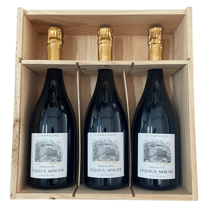 Champagne Lequeux - Mercier Brut Nature - Cofanetto da 3 bottiglie con millesimati 2003 - 2004 - 2005 sbocc. 2020 - Carta dei Vini