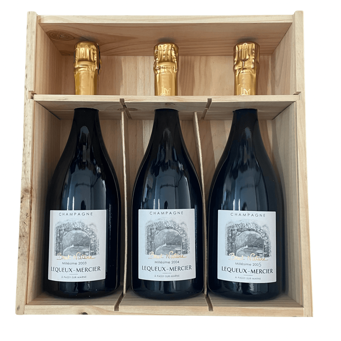 Champagne Lequeux - Mercier Brut Nature - Cofanetto da 3 bottiglie con millesimati 2003 - 2004 - 2005 sbocc. 2020 - Carta dei Vini