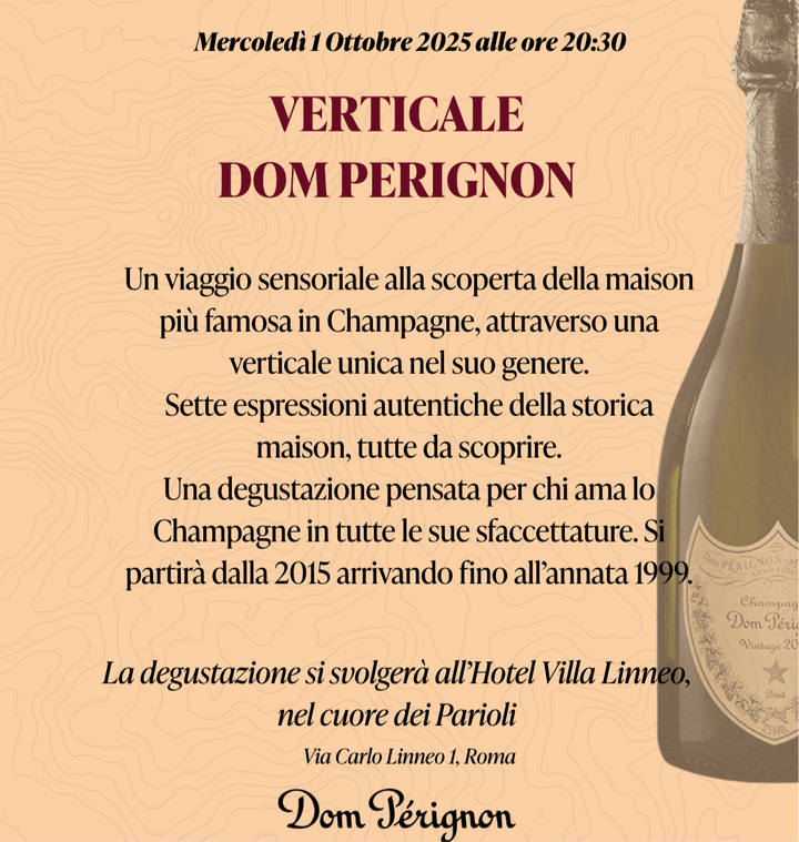 Degustazione Verticale Dom Perignon Hotel Villa Linneo 1 Ottobre 2025 (Acconto) - Carta dei Vini