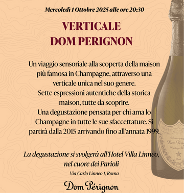 Degustazione Verticale Dom Perignon Hotel Villa Linneo 1 Ottobre 2025 (Acconto) - Carta dei Vini