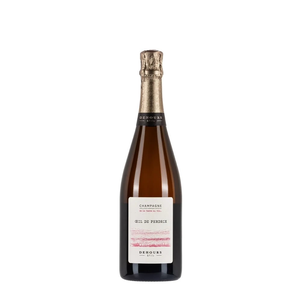 Bottiglia di Champagne Dehours Oeil De Pedrix Rosè, bollicine della Valle della Marna.