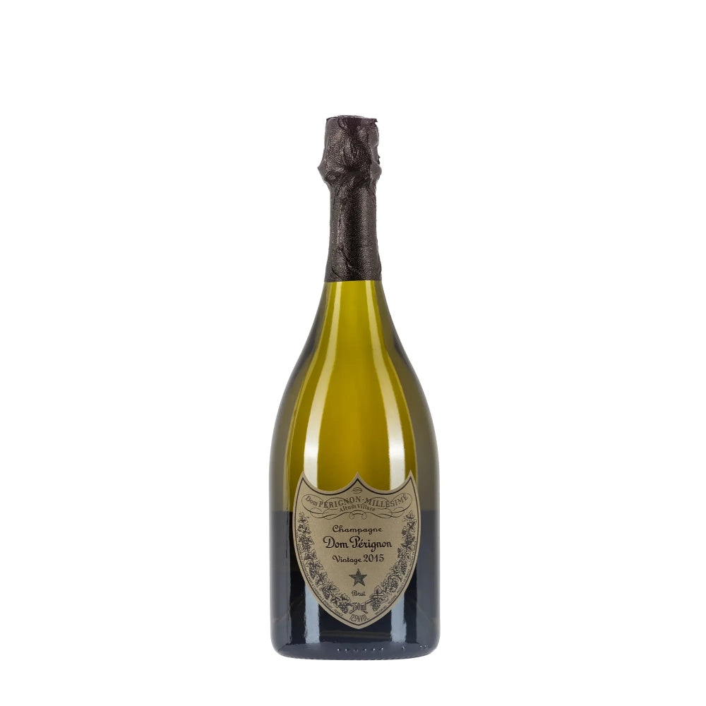 Bottiglia di Champagne Dom Pérignon Vintage 2015, spumante francese da viticoltura sostenibile