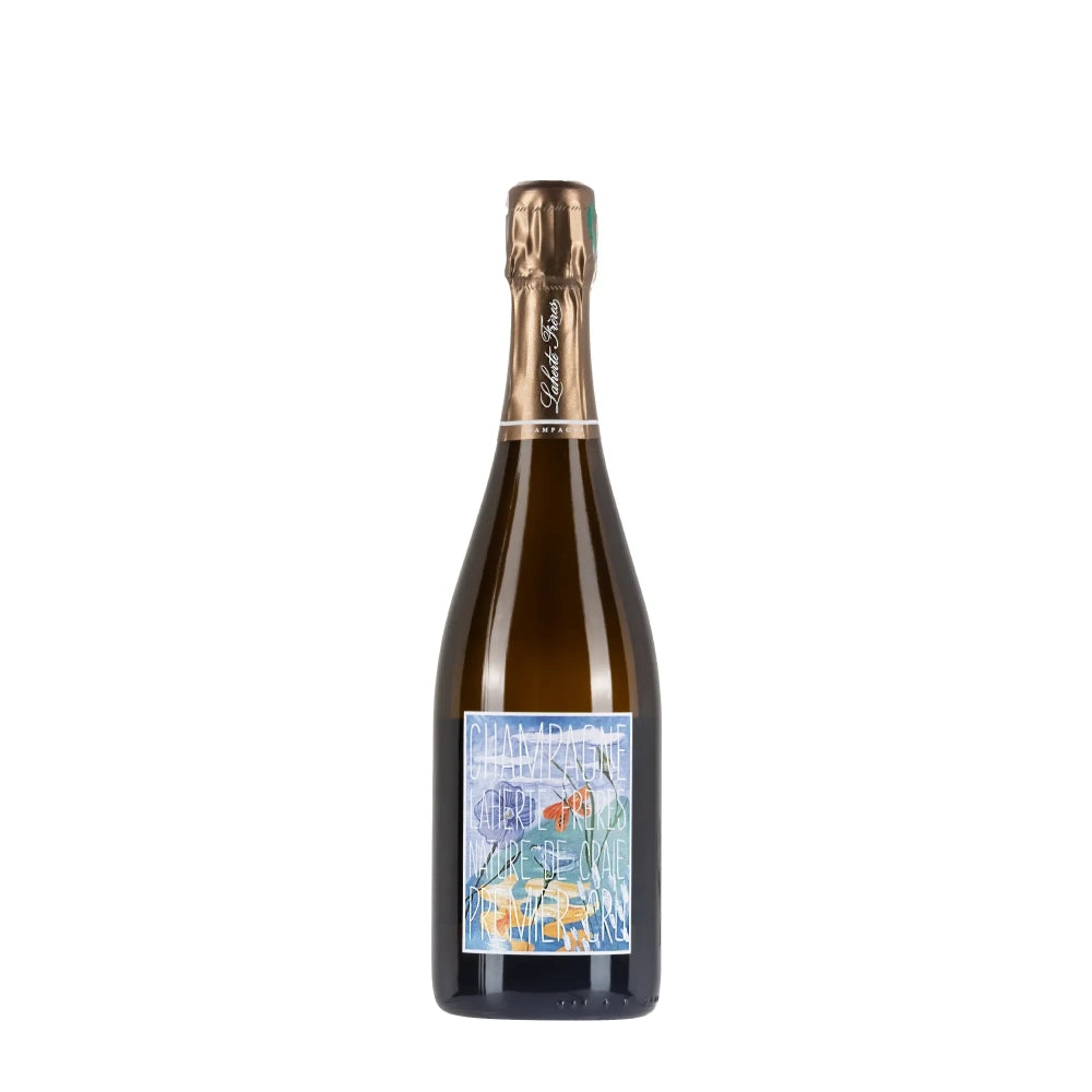 Bottiglia di Laherte Frères Nature De Craie, spumante Chardonnay da viticoltura sostenibile.