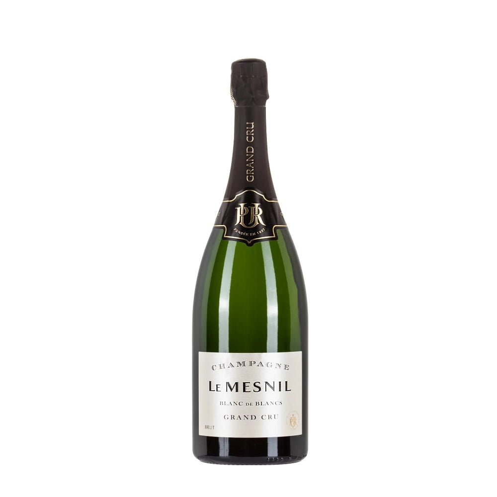 Bottiglia di champagne Le Mesnil Blanc De Blancs Brut Magnum da 1,5 litri, da viticoltura sostenibile.