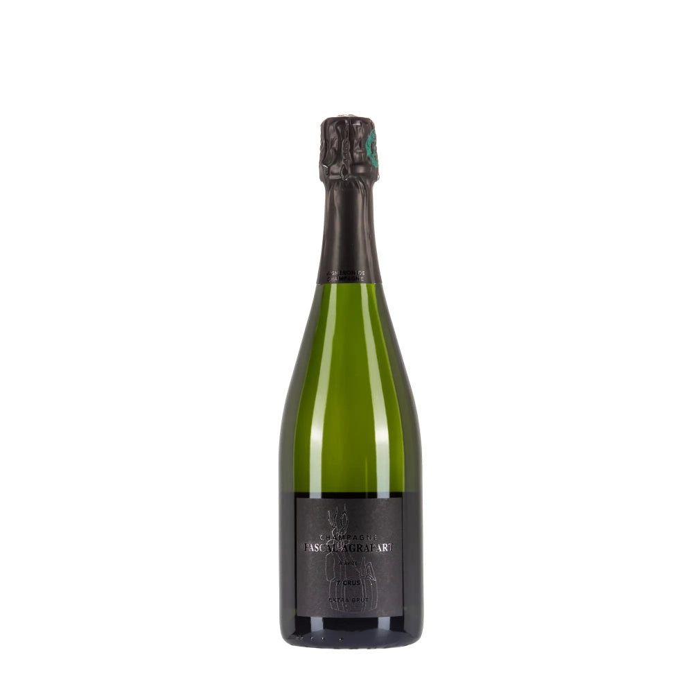 Bottiglia di Pascal Agrapart 7 Crus, bollicine della Côte des Blancs da viticoltura sostenibile.