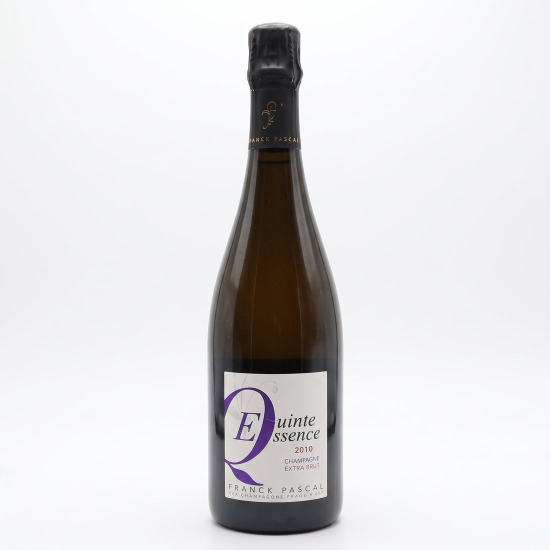 Bottiglia di champagne Franck Pascal Quinte Essence 2013, bollicine dal colore giallo dorato