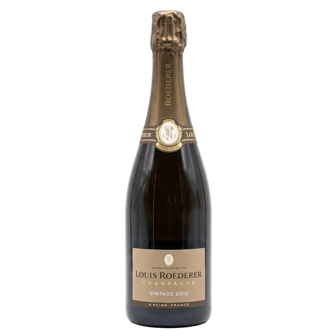 Bottiglia di Champagne Louis Roederer Brut Vintage 2012, spumante francese dal perlage fine e persistente.