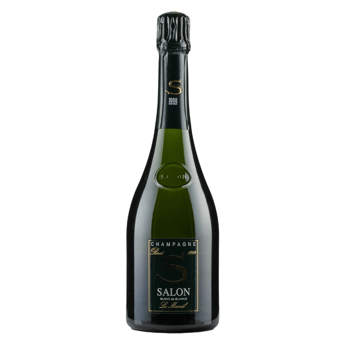 Bottiglia di Champagne Salon 1999, pregiato spumante francese Blanc de Blancs da uve chardonnay.