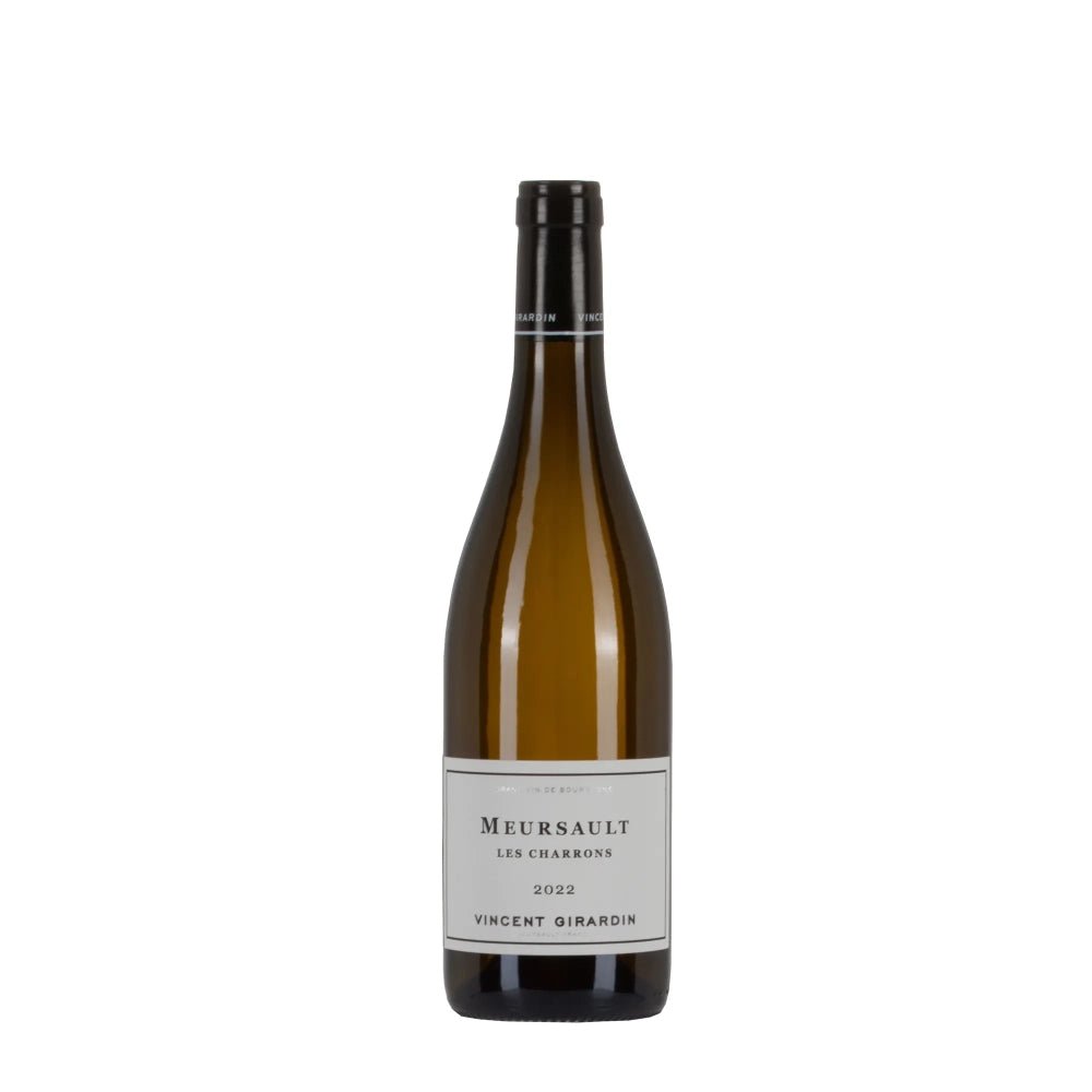 Bottiglia di vino bianco Vincent Girardin Meursault Le Charrons 2022, pregiato Chardonnay di Borgogna.