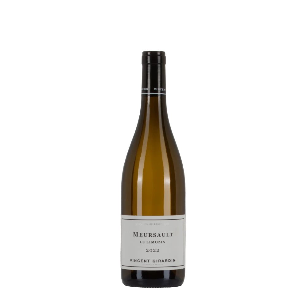 Bottiglia di vino bianco Vincent Girardin Meursault Le Limozin 2022 da viticoltura sostenibile.